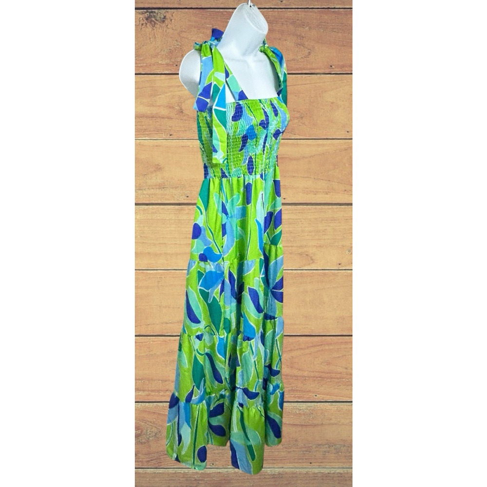 Colorful Print Maxi Sun Dress Sz Medium Smocked Tiered Sleeveless Summer Flowy - Picture 3 of 9